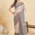 Beige ethnic motifs silk blend designer tussar saree