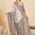 Beige ethnic motifs silk blend designer tussar saree