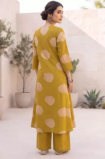 Yellow printed straight co-ords set for women