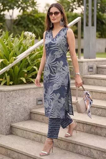 Blue floral printed co-ord set for women