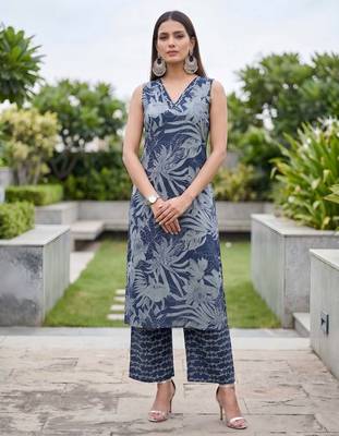 Blue floral printed co-ord set for women 2