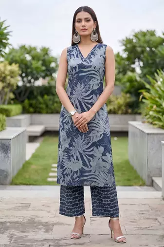 Blue floral printed co-ord set for women