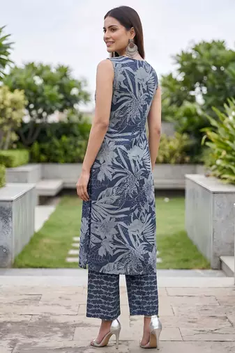 Blue floral printed co-ord set for women