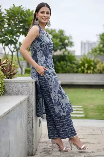 Blue floral printed co-ord set for women
