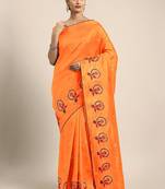 Yellow yellow floral embroidered silk blend saree