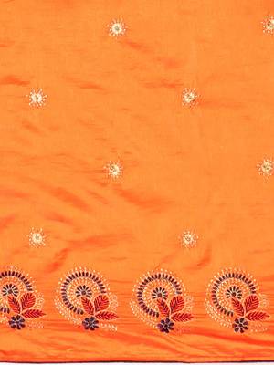 Yellow yellow floral embroidered silk blend saree 3