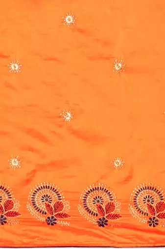 Yellow yellow floral embroidered silk blend saree