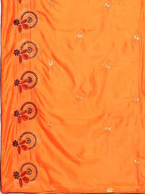 Yellow yellow floral embroidered silk blend saree 4