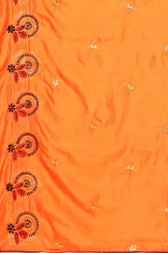 Yellow yellow floral embroidered silk blend saree