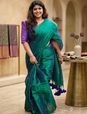 Teal tissue saree 1