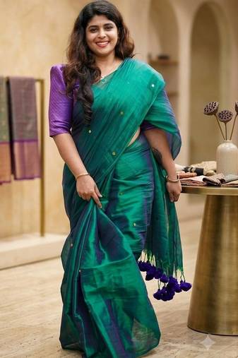Teal tissue saree