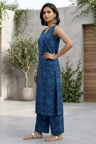 Blue floral printed co-ord set for women