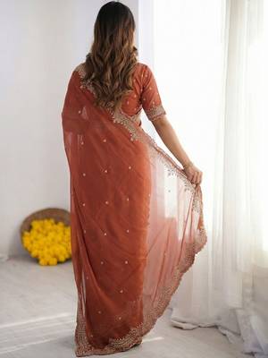 Maroon embellished embroidered poly georgette heavy work saree 2