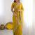 Yellow embellished beads and stones poly georgette heavy work saree