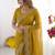 Yellow embellished beads and stones poly georgette heavy work saree