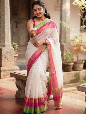 White pure cotton khadi saree 1