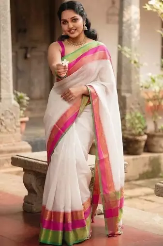 White pure cotton khadi saree