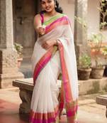 White pure cotton khadi saree