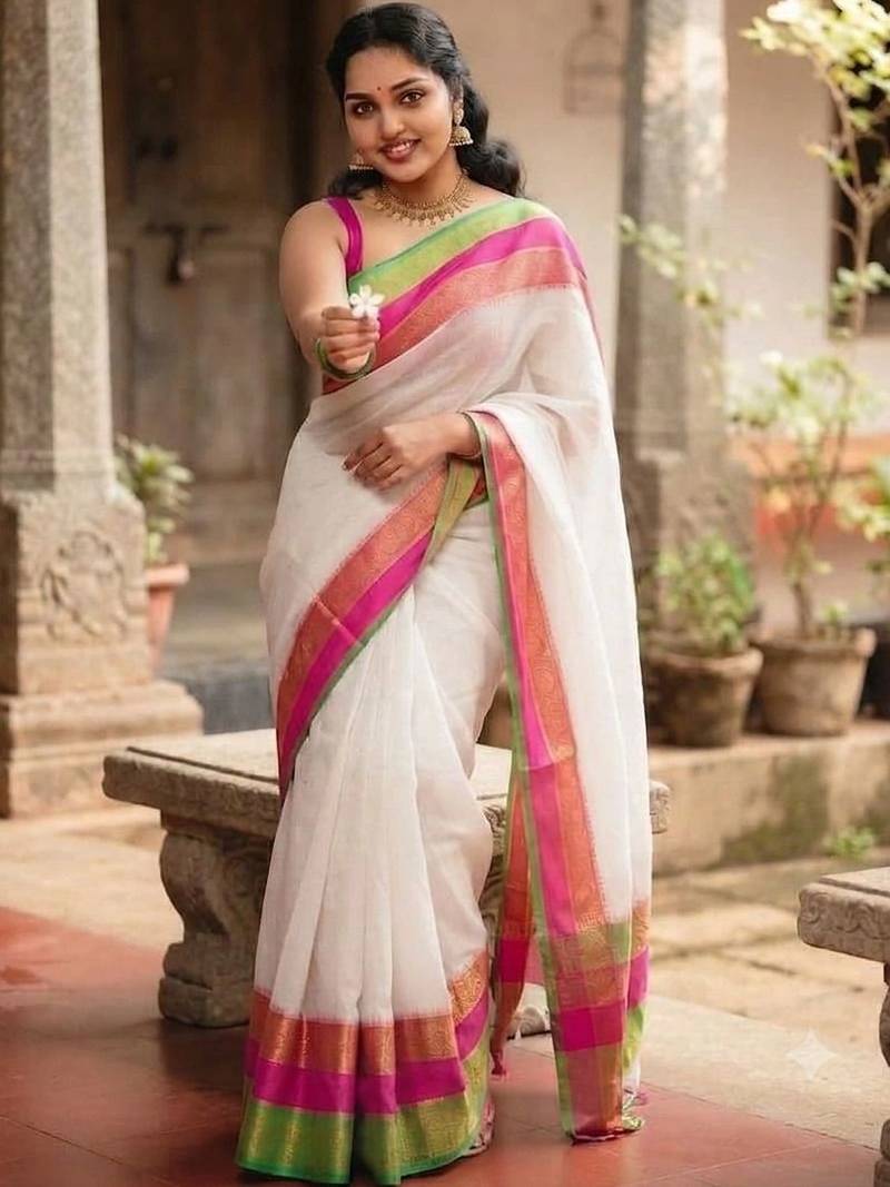 White pure cotton khadi saree