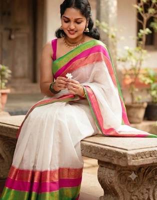 White pure cotton khadi saree 3