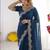 Navy blue embellished embroidered poly georgette heavy work saree