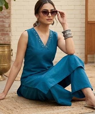 Teal blue co-ord set for women 5