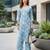 Blue printed straight co-ords set for women