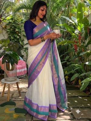 Off white zari pure cotton khadi saree 2