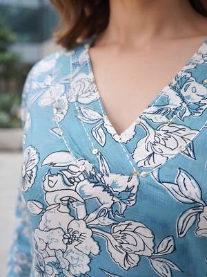 Blue printed straight co-ords set for women 2