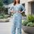 Blue printed straight co-ords set for women