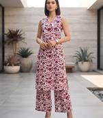 White & wine printed co-ord set for women
