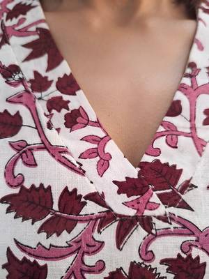 White & wine printed co-ord set for women 2