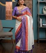 Off white zari pure cotton khadi saree