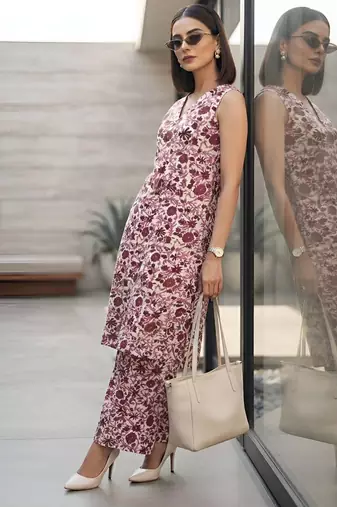 White & wine printed co-ord set for women