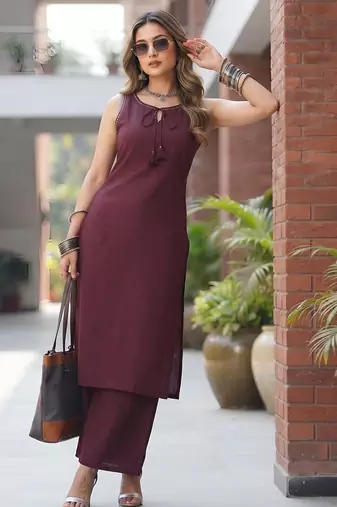 Burgundy solid co-ord set for women