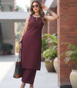 Burgundy solid co-ord set for women