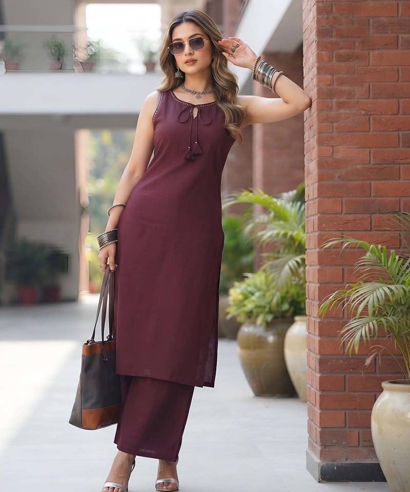 Burgundy solid co-ord set for women