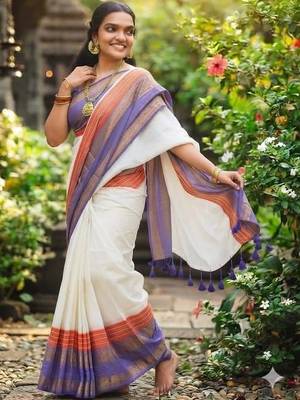 Off white zari pure cotton khadi saree 3