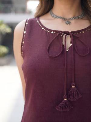 Burgundy solid co-ord set for women 2
