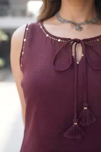 Burgundy solid co-ord set for women