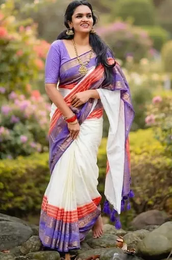 Off white zari pure cotton khadi saree