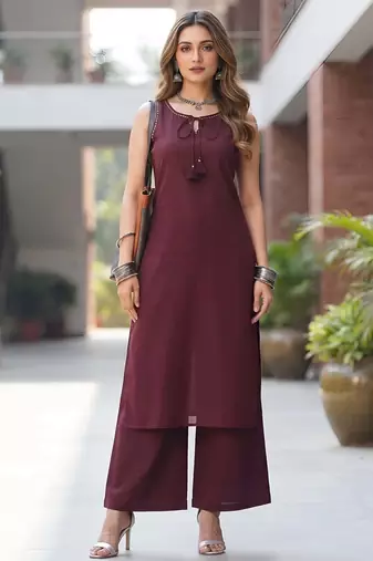 Burgundy solid co-ord set for women
