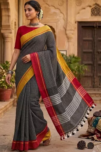 Charcoal pure cotton khadi saree