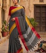 Charcoal pure cotton khadi saree