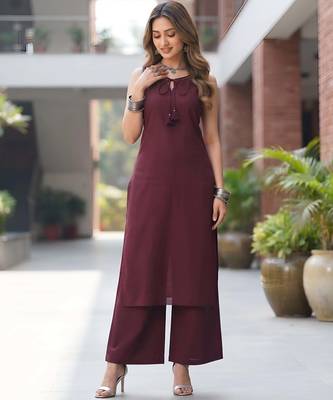 Burgundy solid co-ord set for women 4