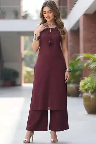 Burgundy solid co-ord set for women