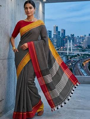 Charcoal pure cotton khadi saree 2