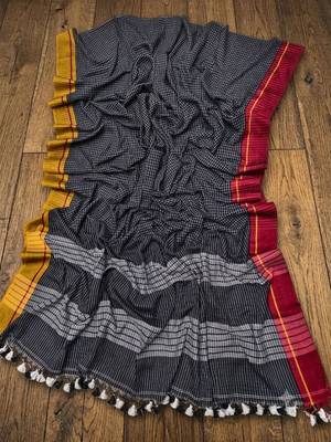 Charcoal pure cotton khadi saree 3