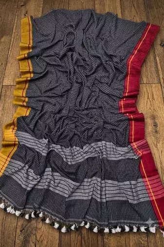 Charcoal pure cotton khadi saree