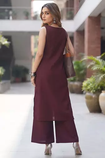 Burgundy solid co-ord set for women